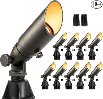 Gardenreet Low Voltage Spotlight - Low Lumen Outdoor Light Fixture 12V AC/DC Hardwired, Brass Landscape Lights LED Weather Proof, Bronze for Sign Pillar Without Bulbs (10 Pack)
