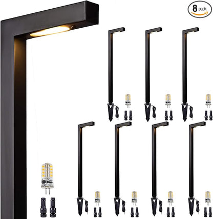 Gardenreet Brass Black Low Voltage Garden Lights, Outdoor Landscape Pathway Light, 12V LED AC/DC Bronze L Shape Path Lamp for Sideway House Walkway with 3W 270LM 4000K G4 Bulb 8 Pack