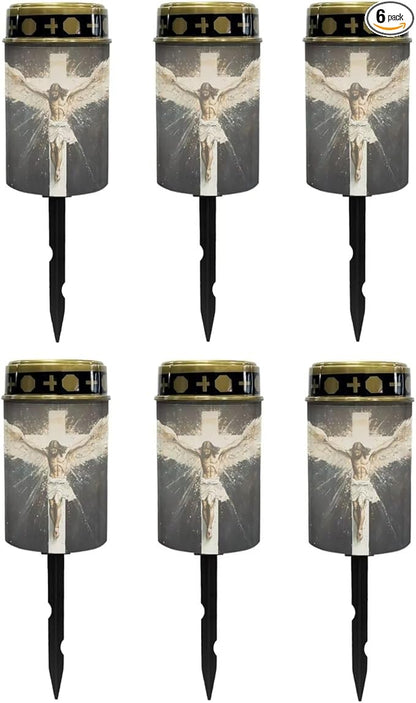 Poceacles 6 Pack Cross Solar Lights Solar Cemetery Lights Solar Grave Lights Outdoor Waterproof Decoration Pathway Lights Garden Solar Candle for Memorial Day Decor, God Wing Cross Vintage