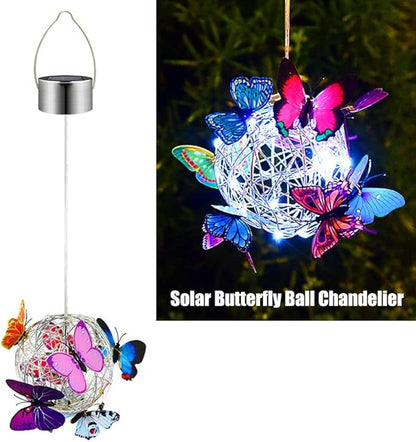 Solar Lighted Hanging Mesh Orb with LED Colorful Butterfly Roaming Light Solar Garden Patio Hanging Ball Home Outdoor Yard Ornament