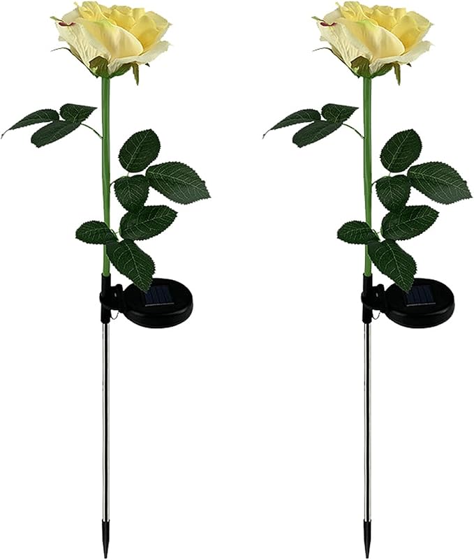 2Pcs Solar Flowers Lights Outdoor Waterproof Single Head Rose Flowers Stake Light Garden Landscape Lighting for Outdoor Yard Lawn Path Balcony Party Decoration