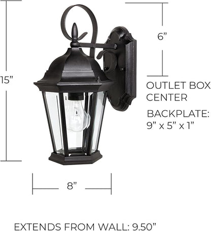 Capital Lighting 9726BK Carriage House Clear Glass Outdoor Wall Sconce, 15"H x 8"W, 1-Light 100 Watt, Black