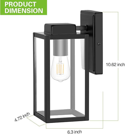 hykolity Outdoor Wall Lantern, Waterproof Exterior Wall Sconce Light Fixture, Anti-Rust Wall Mount Light with Clear Glass Shade, Matte Black Lamp with E26 Socket for Porch, Front Door 2 Pack
