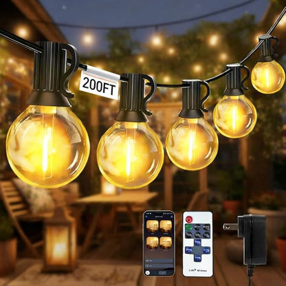 echosari Outdoor String Lights with APP Control, 200FT G40 LED String Lights for Outside with 84 Shatterproof Bulbs, Hanging Patio Lights for Balcony Apartments Backyard, Bistro,Garden, Porch, Party