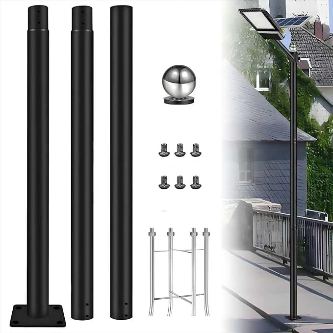 10FT Outdoor Solar Street Light Pole, Heavy Duty Galvanized Steel Lamp Post with Rebar Base, Waterproof for | Lumora