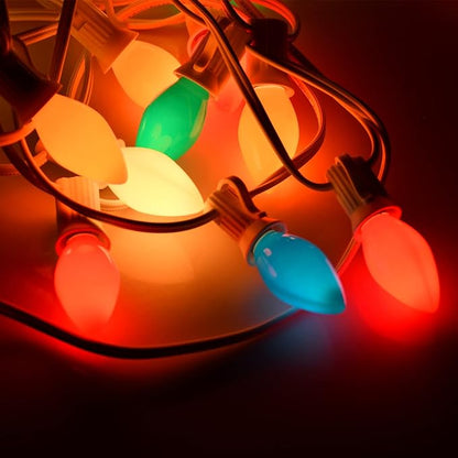 25Ft Christmas Lights Multicolor, C7 Vintage Christmas Light with 27 Colorful Ceramic Bulbs, Hanging Outdoor Christmas Lights for Christmas Tree Party Prom Wedding Holiday Patio Decor, White Wire