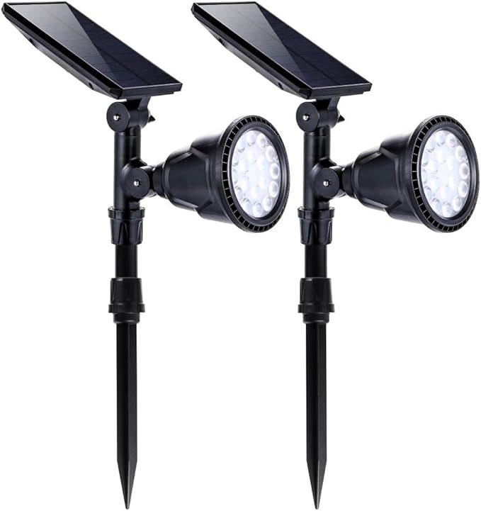 Solar Spotlights Outdoor 18 LED 300 Lumens Waterproof Adjustable Wall Light for Patio Garden Driveway (2 Pack) | Lumora