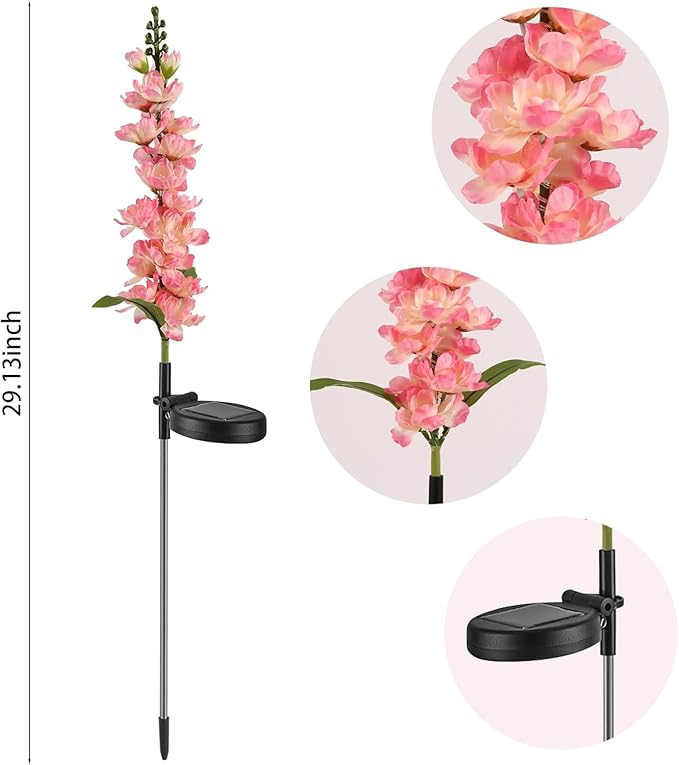 Solar Delphinium Flowers Lights Waterproof Color Lights Upgraded Solar Panel 2 Light Modes Solar Waterproof LED Solar Lights Outdoor for Yard Garden Lawn Pathway Decoration (8)