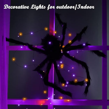 Lomotech 2 Pack Solar Lights, 33ft 100LED Orange Purple Twinkle Fairy Lights Waterproof 8 Modes Outdoor for Halloween Party DIY Decoration Black Wire