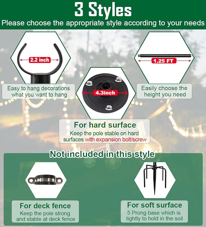 10ft String Light Poles for Hard Surfaces, Light Poles for Outdoor String Light, Perfect for Garden, Backyard, and | Lumora