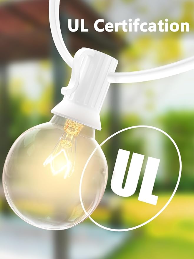 25FT G40 Outdoor String Lights with 27 Globe Clear Bulbs(2 Spare) Patio String Lights Outdoor Waterproof for Party Wedding Garden Commercial Decoration, 5 Watt Bulbs E12 Base- White Wire