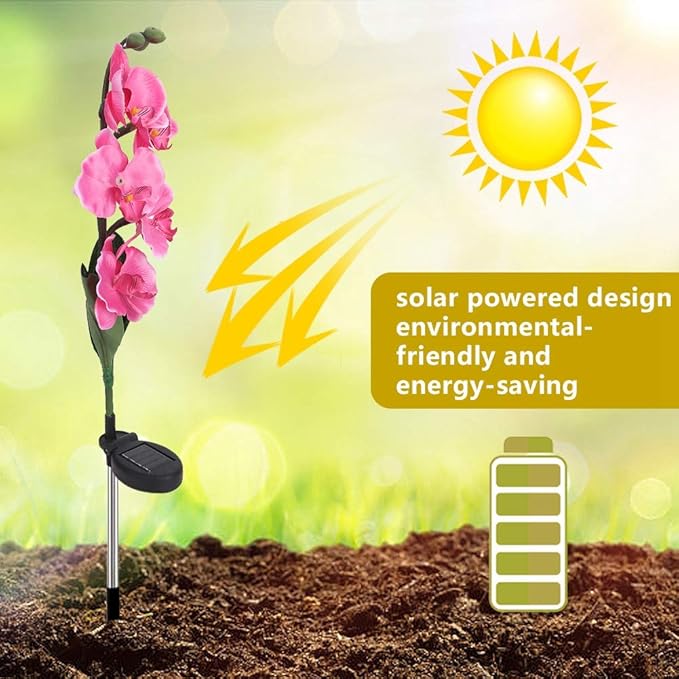 Yosoo Garden Solar Lights Moth Orchid Shape Solar Light-Activated LED Pathway Light for Lawn Garden Courtyard