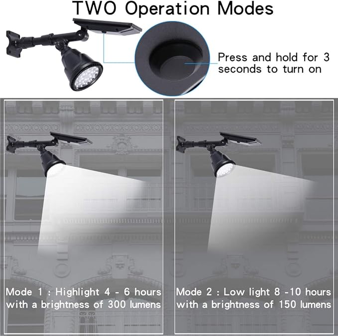 Solar Spotlights Outdoor 18 LED 300 Lumens Waterproof Adjustable Wall Light for Patio Garden Driveway (2 Pack) | Lumora