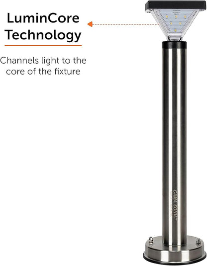 Gama Sonic Luxor Bollard Outdoor Solar Pathway Light, Silver Stainless, 20.25-inch Lamp Height, Sidewalk, Path, Driveway, 50 Lumens (144i58070)
