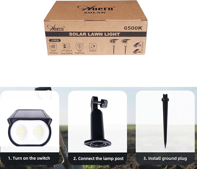 Anern Solar Lights Outdoor Waterproof IP68, 52 LED 2 Lighting Modes Solar Spot Lights Outdoor Yard Garden Landscape | Lumora
