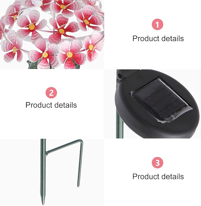 Solar Hydrangea Lawn Lamp Outdoor Garden Stake Light Red Solar-Powered Pathway Lighting for Yard and Patio Decor