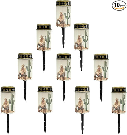 Western Cowboy Cemetery Lights for Grave, Outdoor Solar Garden Pathway Lights - Solar Powered Lanterns for Yard, Patio, Driveway