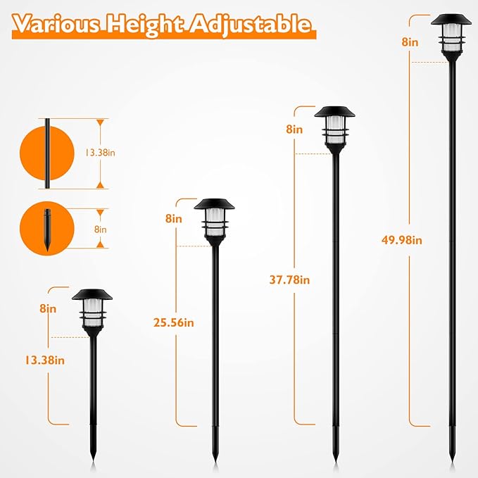 ZOOHAR Outdoor Light Pole Extension Kit - 55"/4.6FT Stainless Steel with ABS Stakes, for Enhancing Garden Lights and Torches, Garden, Patio, Parties, Wedding，1.2in Diameter (2 Sets, 10 pcs)