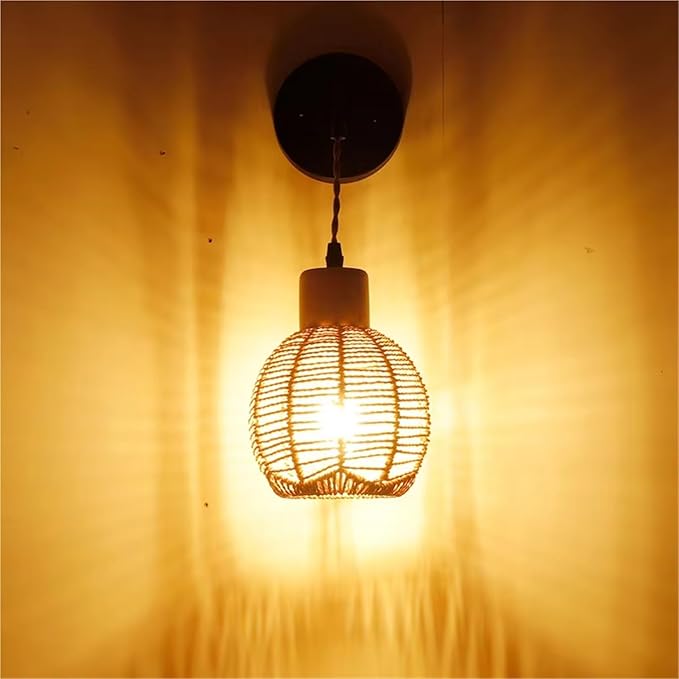 Creative Vintage Handmade Rattan Woven Wall Lamp E27 Wall Sconce Aisle Corridor Hotel Restaurant Cafe Light ，Porch