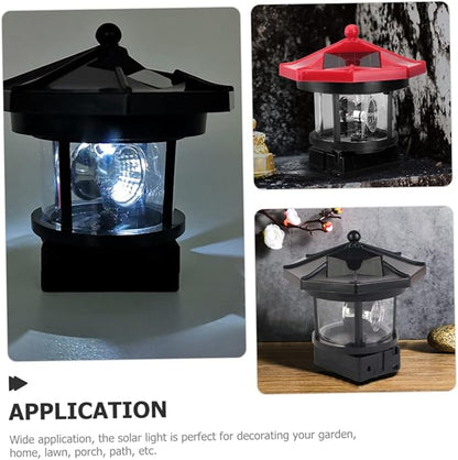 2Pcs Solar Powered Lighthouse Decor Rotatable Outdoor Garden Light Ornament Solar Lamp for Pathway and Lawn Nautical Decor