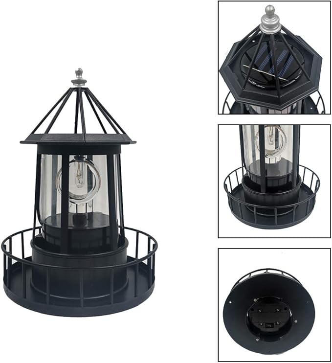 LED Solar Powered Lighthouse, 360 Degree Rotating Lighthouse Lamp, IP65 Waterproof LED Solar Lighthouse Lamps Towers Statue Lights for Outdoor Garden Pathway Patio