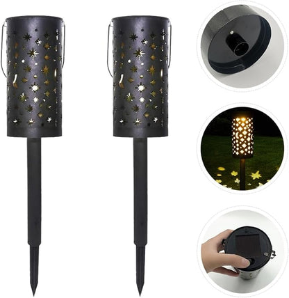 Solar Powered Waterproof Lawn Plug Lights 2pcs, Decorative Outdoor Projection Garden Path Lighting, Iron Art Hollow Star Moon Design for Yard and Patio