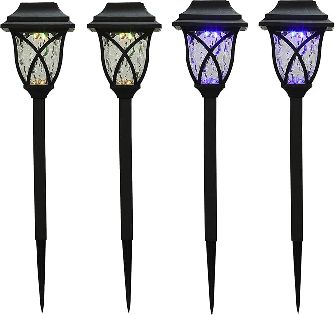 Lurrose 4pcs Waterproof LED Solar Lawn Lights Outdoor Garden Pathway Solar Lights with RGB and Lamps for Yard and Driveway