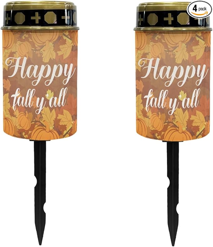 Happy Fall Yard Solar Walkway Lights for Outdoor 4 Pieces Pathway Lights Solar Powered Lantern Solar Stake Lights Waterproof