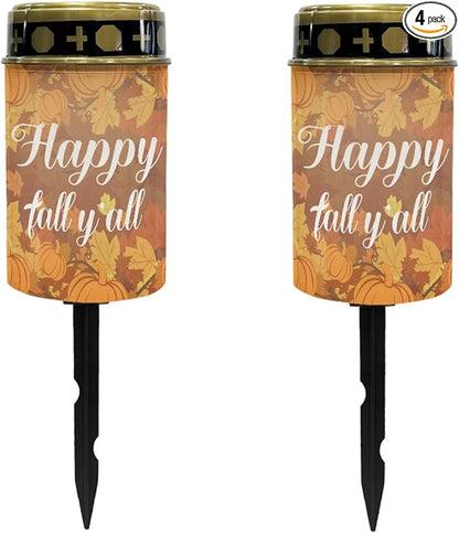 Happy Fall Yard Solar Walkway Lights for Outdoor 4 Pieces Pathway Lights Solar Powered Lantern Solar Stake Lights Waterproof