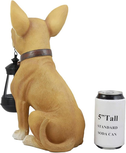 Ebros Picante Mexican Chihuahua Dog Decor Path Lighter Statue 12.5" Tall with Solar LED Light Lantern Lamp This Little Light of Mine