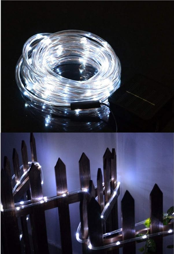 Solar String Lights, 23FT Solar Rope Lights, 8 Modes 50 LED Outdoor Lighting Rope, Waterproof Copper Wire Rope String Light for Outdoor Indoor Home Garden Patio Parties(White)