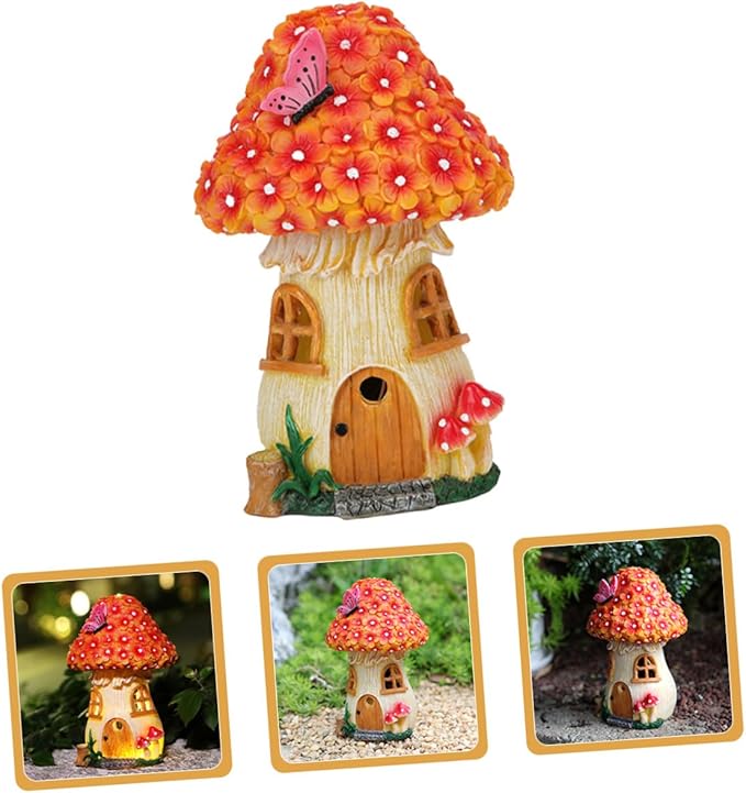 Solar Mushroom House Garden Light Outdoor Solar Figurine Lamp for Yard Decor Resin Small Mushroom Statue for Patio and Lawn Lighting