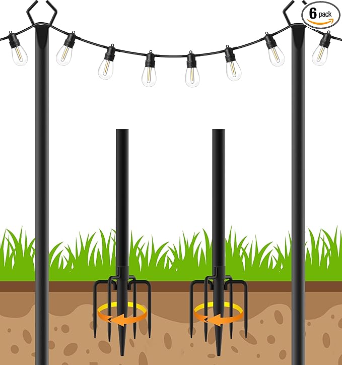 2 Pack String Light Poles, Outdoor String Light Pole 10ft Forked Metal Light Pole with Adjustable Outdoor Light | Lumora
