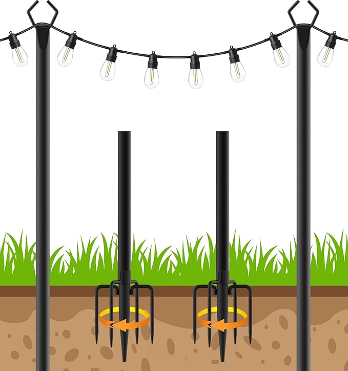 LETIANPAI 10Ft String Light Poles 4 Pack,Light Poles for Outside Lights,Outdoor with Fence Brackets Hanging | Lumora