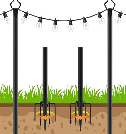 LETIANPAI 10Ft String Light Poles 4 Pack,Light Poles for Outside Lights,Outdoor with Fence Brackets Hanging Lights,Metal Stand Deck Patio Backyard (2 Pack 10FT)