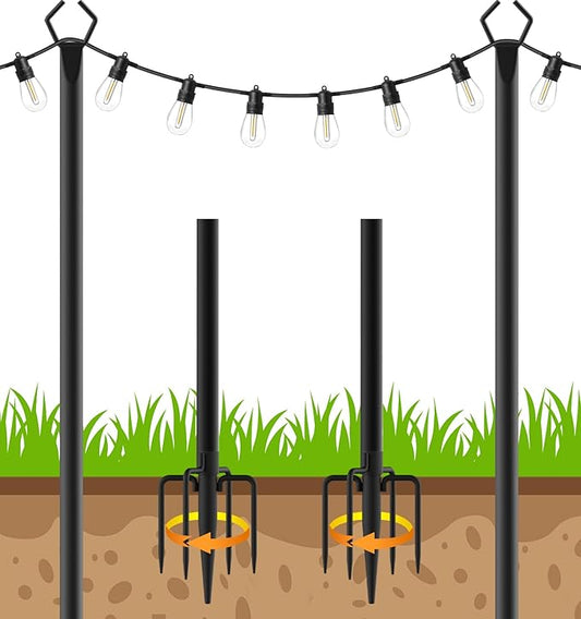 LETIANPAI 10Ft String Light Poles 4 Pack,Light Poles for Outside Lights,Outdoor with Fence Brackets Hanging Lights,Metal Stand Deck Patio Backyard (2 Pack 10FT)