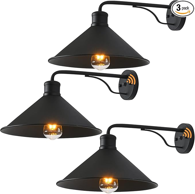 Outdoor Light Fixture for Porch and House, 12" Exterior Barn Light with Dusk to Dawn Black Classic Light Fixture for Farmhouse (Set of 3)