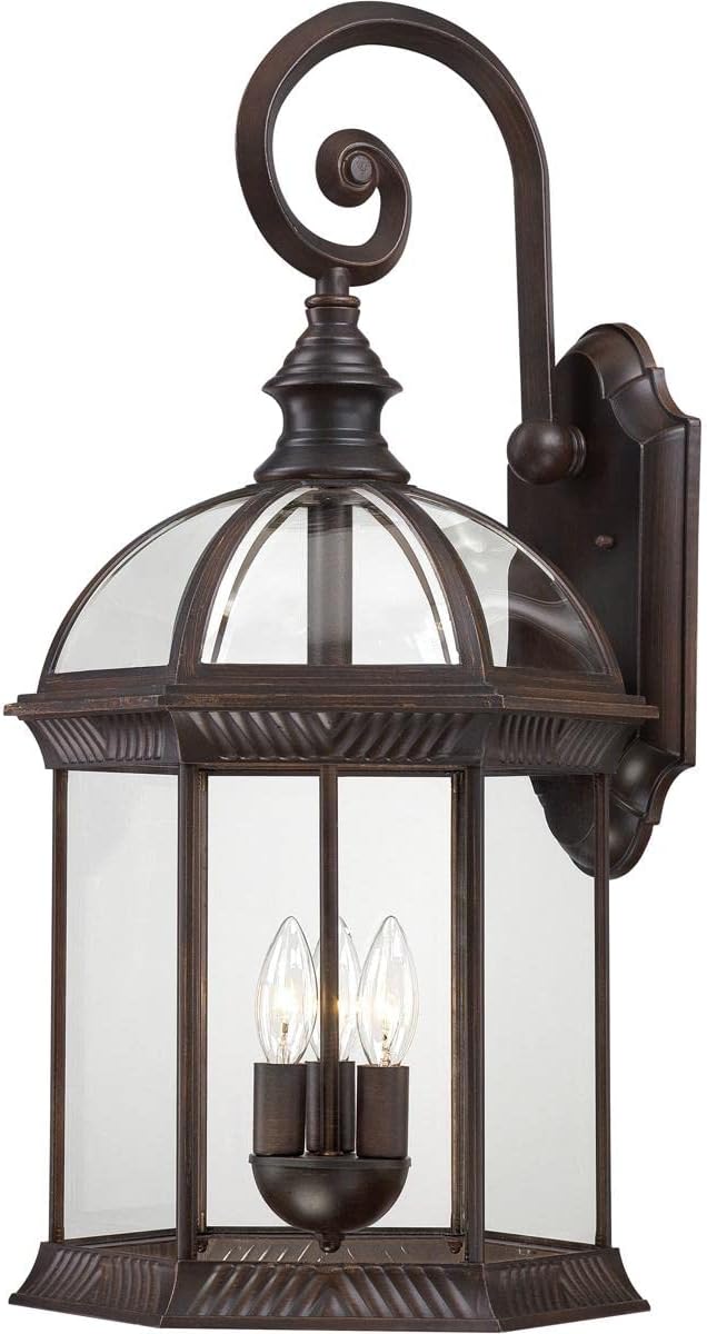 Nuvo Lighting 60/4968 Boxwood Three Light Large Wall Lantern/Arm Down 60 Watt Type B Max. Clear Beveled Glass Rustic Bronze Outdoor Fixture