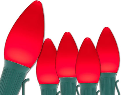 Wintergreen Lighting Opticore LED Smooth/Opaque Commercial Red C7 Christmas Lights Vintage Style, Commercial String Christmas Lights Heavy Duty, Green Wire (50 Lights, 50 ft, Red)
