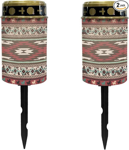 Red Western Aztec Solar Lights for Outdoor,Waterproof Solar Lantern for Outside,Flameless Solar Garden Stake Lights for Yard Patio Walkway Lights LED Warm White Lantern Spotlights