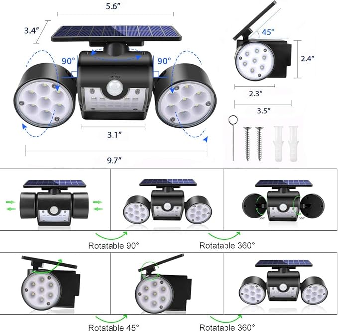 Solar Lights Outdoor, 30 LED Solar Security Lights with Motion Sensor Outdoor Spotlights IP65 Waterproof 360° | Lumora