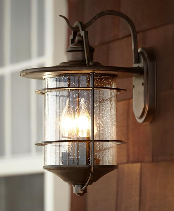 Franklin Iron Works Casa Mirada Rustic Industrial Farmhouse Outdoor Wall Light Fixture Bronze 3-Light 16 1/4" Clear | Lumora