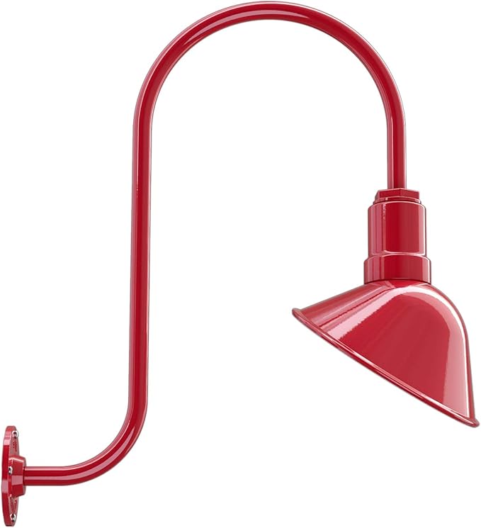 Steel Lighting Co. Venice Store Sign Light | for Outdoor Restaurant Accent Wall | 9 inch Dome | Upslope Gooseneck | Made in America | Red Exterior/White Interior