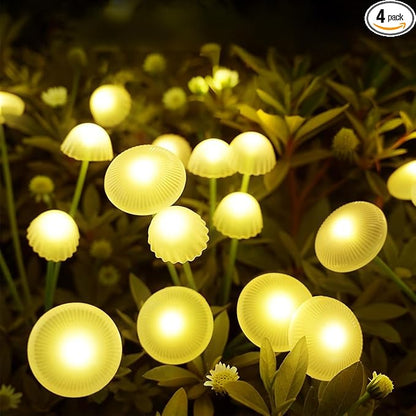 4 Packs Solar Lights Outdoor Waterproof,Garden Patio Decorative,Mushroom Light for Patio Lawn,Landscape Lighting Large Bulbs,Starlight Windswept Lights,Great Gift for Women for Gardening,24LEDs