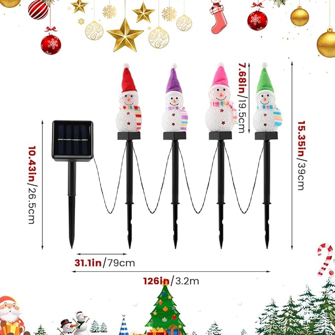 4 Pcs Solar Christmas Snowman Pathway Lights, Outdoor Snowman Stakes Light Ornaments for Yard Garden Lawn Landscape Patio Walkway Decor