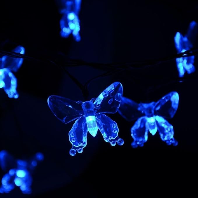 Solar String Lights, Waterproof 16ft 20LED Butterfly Christmas Fairy Lights Decorative Lighting for Home Party Wedding Patio Garden Porch Balcony (Blue)