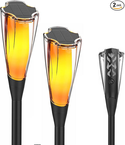 AVEKI Solar Torch Lights Outdoor, 2 Pack Flickering Flame Lights with Adjustable Height Extension Rod, Waterproof Outdoor Decorative Pathway Light for Garden Yard Lawn Patio (Black-2 Pack)