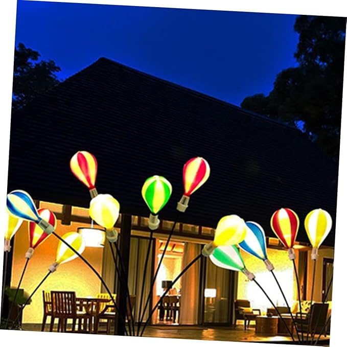 VANZACK Solar-Powered Garden Lights 2 Pack Air Balloon Shape Decorative Stake Lights Led for Outdoor Yard Decorations Automatic Night Lighting Energy-Saving