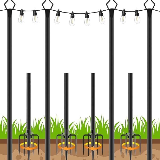 4 Pack 10 FT String Light Poles,Metal with Fork Lights Poles for Outdoor String Light, Rustproof Heavy Duty for | Lumora