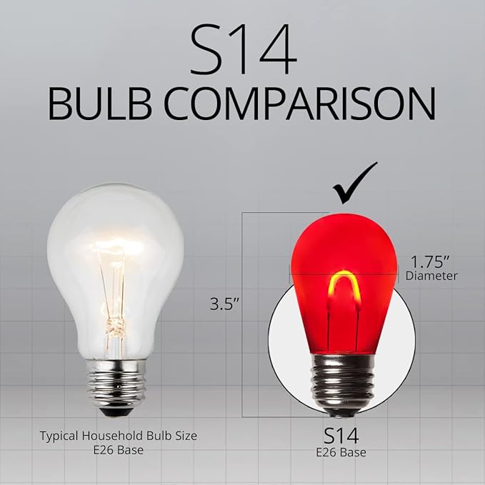 Wintergreen Lighting FlexFilament S14 LED Edison Light Bulbs Bistro Lights, Backyard Lights Patio String Lights LED Outdoor String Lights, S14 Bulbs (Shatterproof Polyflex PET, Red)